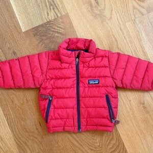 Patagonia Red Puffer Jacket with Blue Accents
